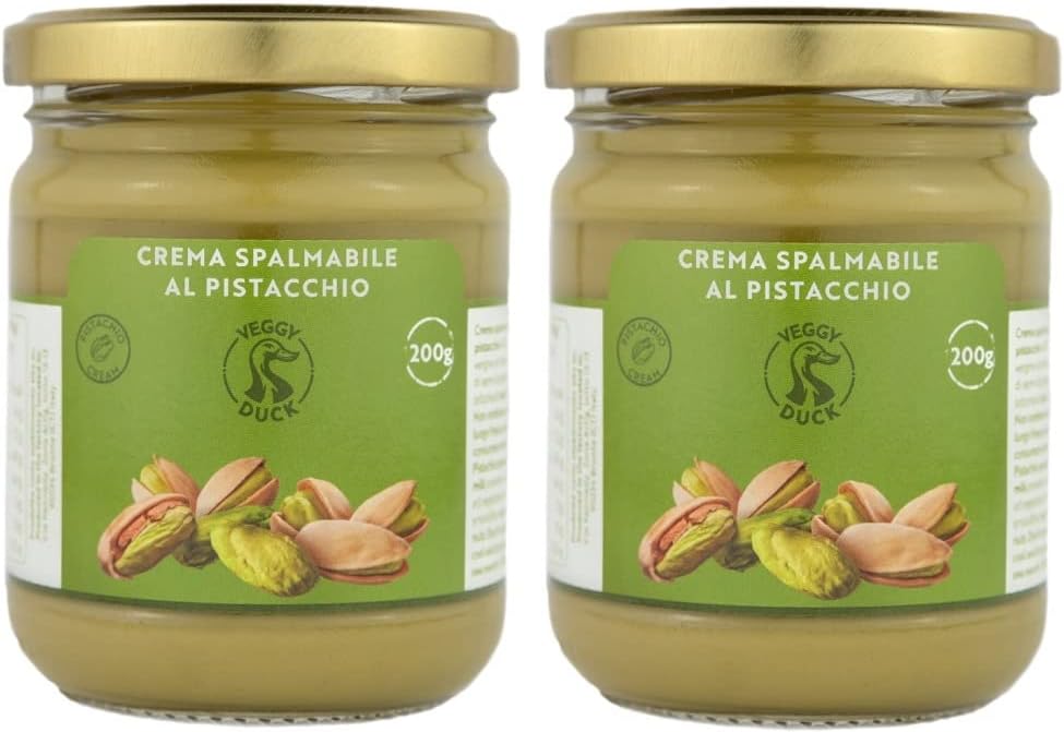 Veggy Duck - Sweet Pistachio Cream 400g (200g, Pack of 2) | With 45% Mediterranean Pistachios | Italian Artisan Food Gourmet | Suitable for Breakfasts & Desserts