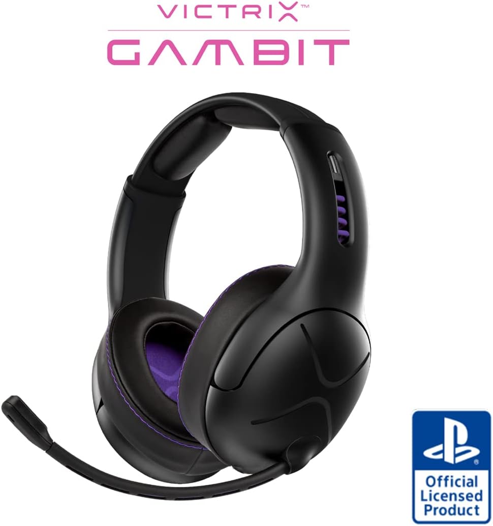 Victrix Gambit Black Wireless and Wired Gaming Headset with Mic - PlayStation PS4, PS5 - Esports-Ready Pro Audio, Noise Cancelling Microphone, Ultra-Comfort Over the Ear Headphones