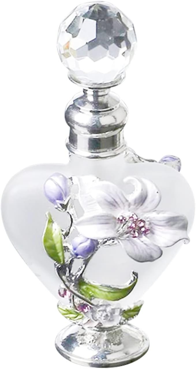 Dophee Retro Crystal Perfume Bottle, Refillable Perfume Bottle Flower Heart Shape Glass Empty Container for Fragrance Restoring, Dresser Table Decor, Holiday Gifts(10ml, White)