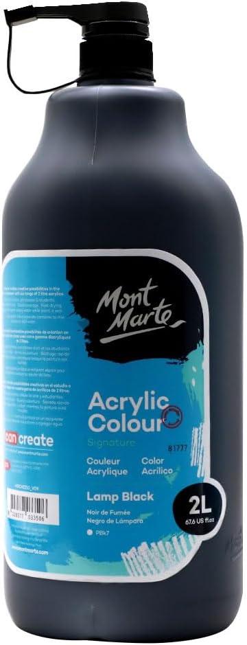 MONT MARTE Discovery School Acrylic, Black, 1/2 Gallon (2 Liter). Ideal for Students and Artists. Excellent Coverage and Fast Drying. Pump Lid Included.