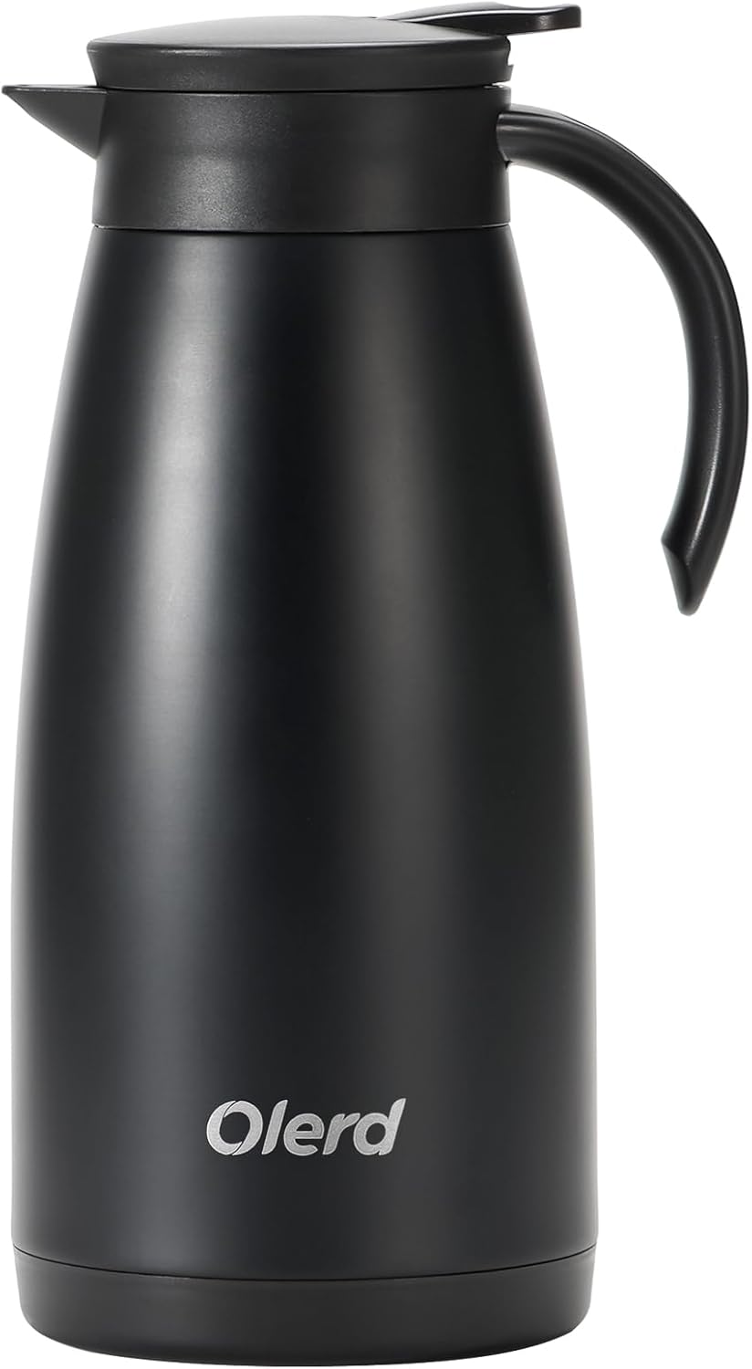 Olerd 1.5L Insulated Jug, Thermal Coffee Pot, Stainless Steel Tea Pot, Double-Walled Vacuum Carafe Jug for Coffee Tea, Water, Drink (Black)