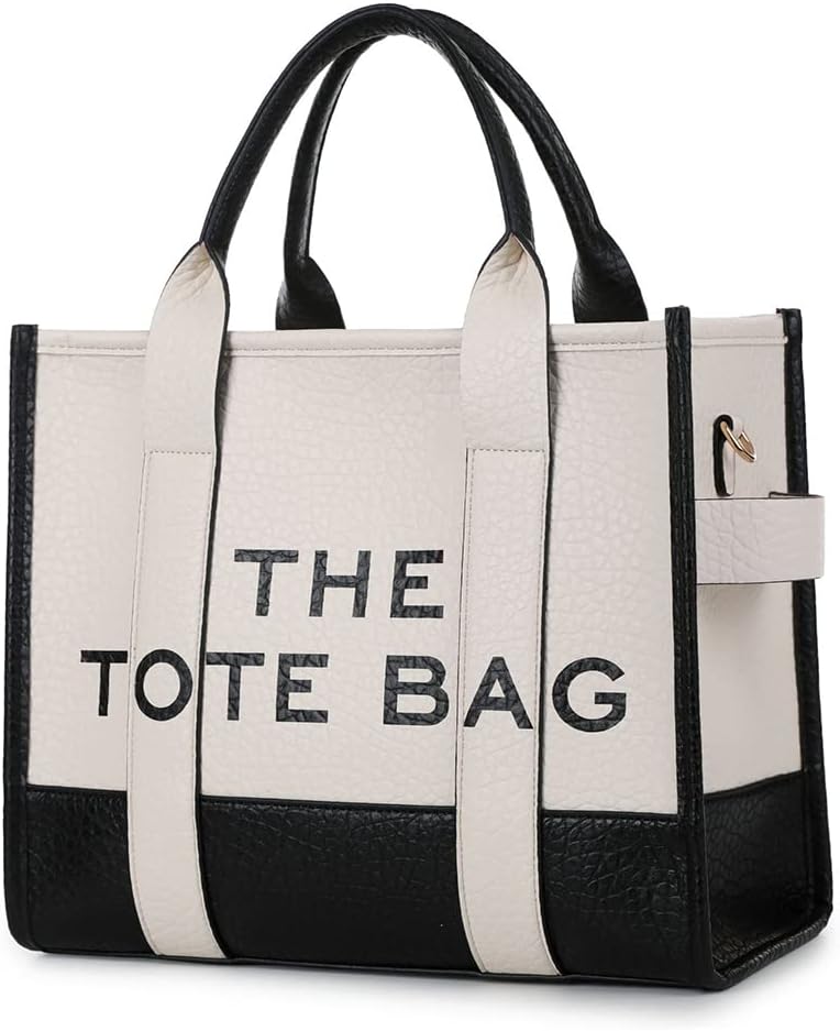 DKIIL NOIYB PU Leather Tote Bag for Women, Large Capacity Women's Leather Tote with Adjustable Strap, Double Color Top-handle Bag, Crossbody, 33cm