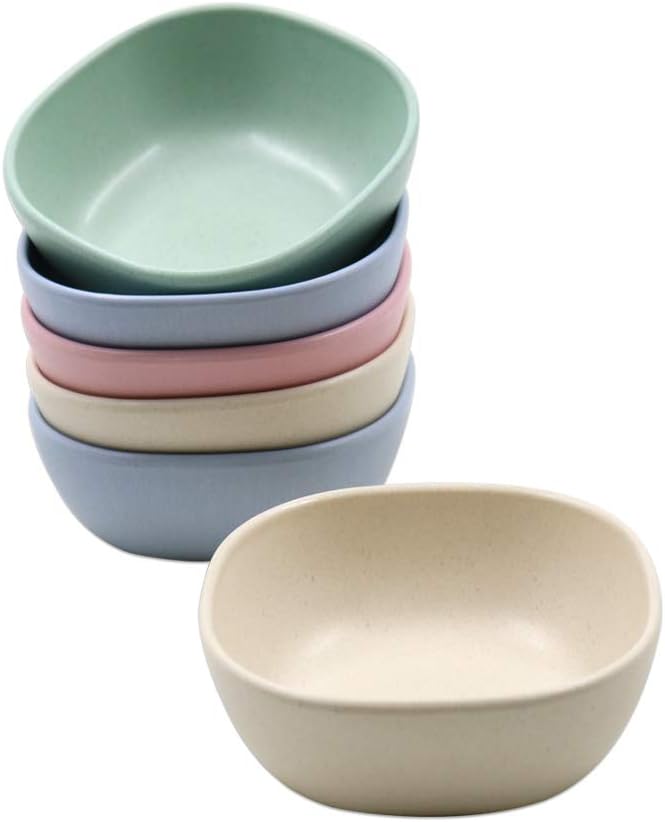6PCS 4 OZ Small Dessert Bowls, 3.7 x 3.7 x 1.2 In Stacked Pinch Bowls, Wheat Straw Mini Prep Bowls, Unbreakable Dipping Saucers for Side Dishes, Seasoning, Snack, Appetizer (Multicolor)
