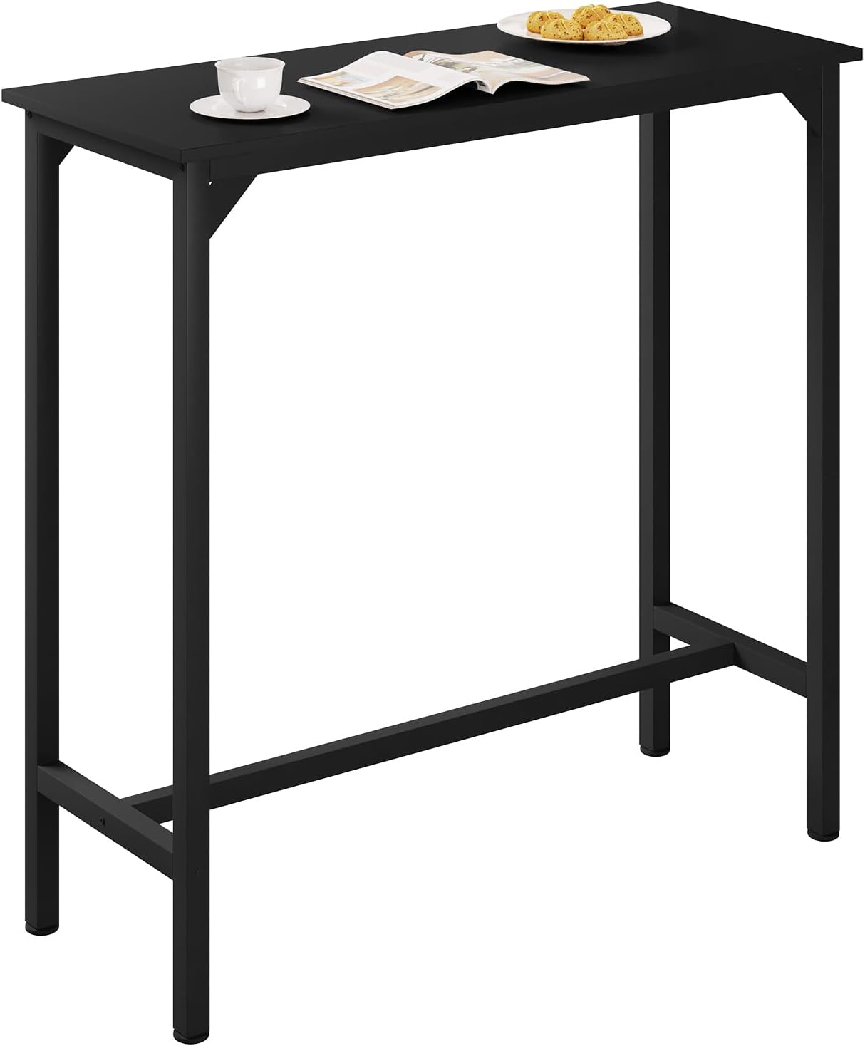 eSituro Bar Table, Black Breakfast Table for Entryway, Living Room, Home Bar, Kitchen, Engineered Wood+Metal, 100x40x100cm