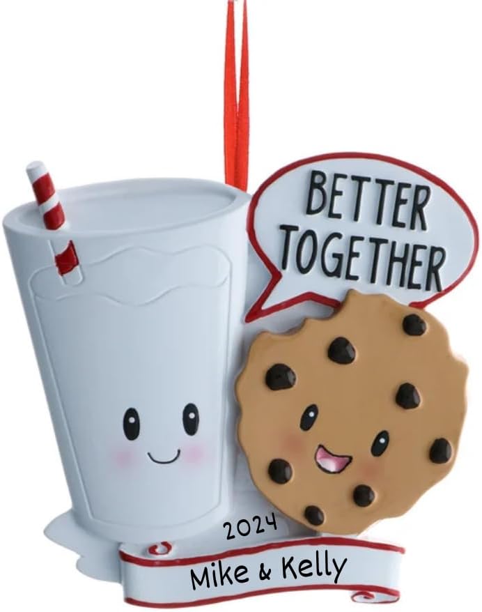 Personalized Milk & Cookies Christmas Ornament - Better Together Design - Custom Name & Year - Perfect for Couples, Best Friends, Family & Newlyweds - Holiday Keepsake with Satin Ribbon & Gift Box