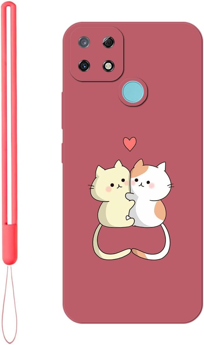 KARTXITAI Case compatible with REALME C17/Realme 7i,Cat,hug,love Pattern Design Vintage Shockproof Protective Soft TPU Anti-Fingerprint Anti-Scratch/Fall phone cover-Red