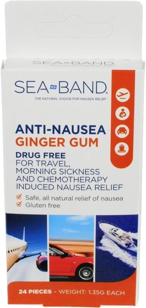 Sea-Band Anti-Nausea Ginger Gum For Motion & Morning Sickness, 24 Pieces