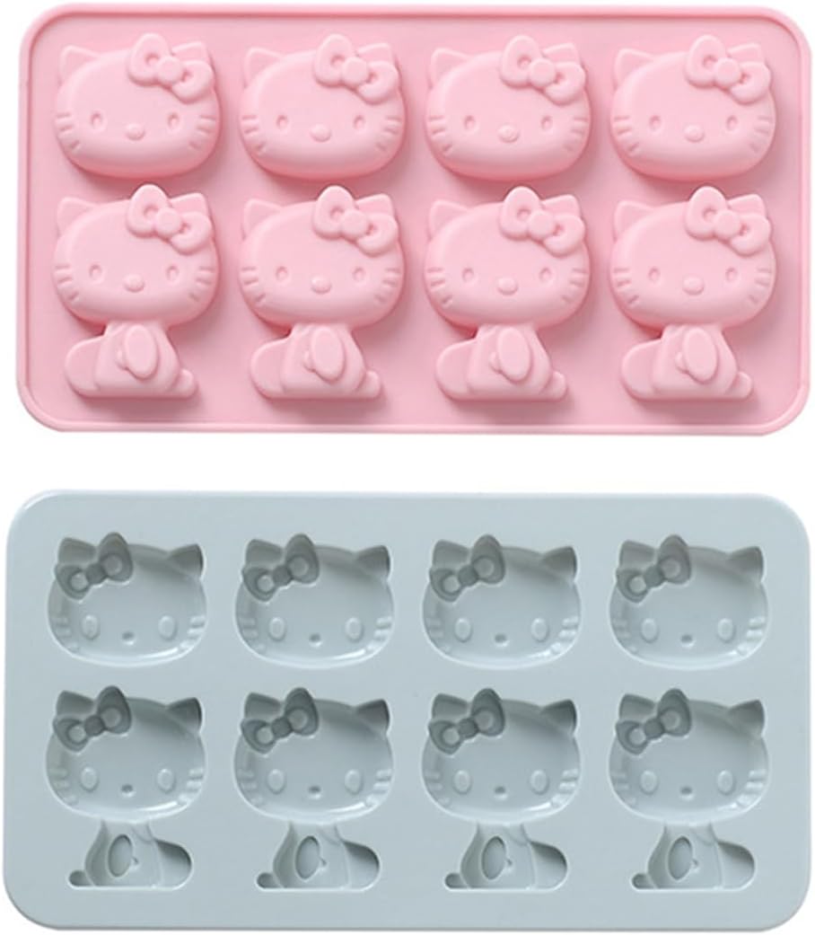 8 Cups Cute Cat Silicone Fondant Cake Mold,Hello ice mold,Kitty White Chocolate tray for Sugarcraft,Birthday Cake Decoration,Gumpaste Icing,Candy Cupcake Topper Decorating and DIY Baking Tools