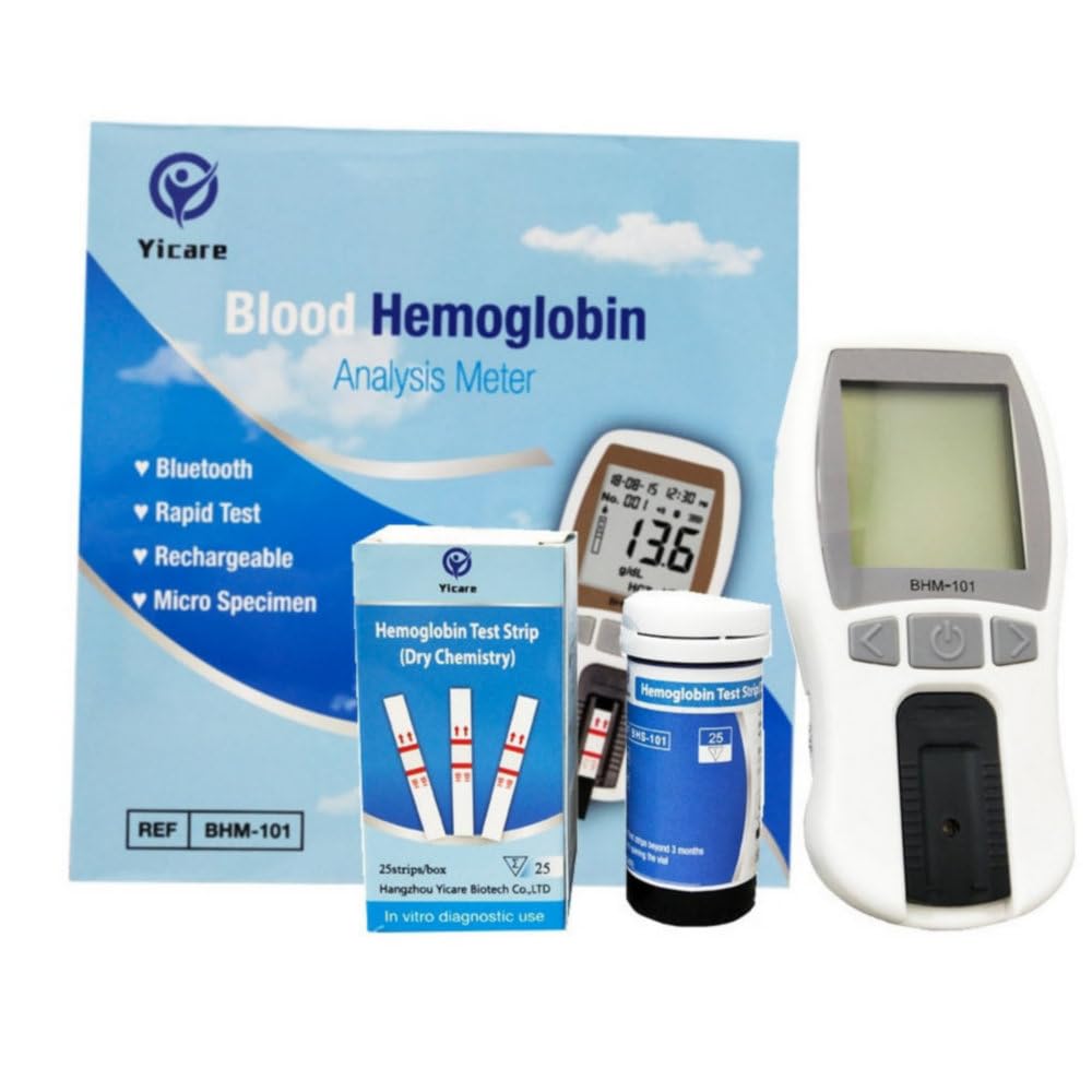Hemoglobin Meter Hemoglobin Analyzer Kit Home Hemoglobin Test Meter Hemoglobin Test Kit + 25 Strips + 25 Tubes + 25Lancets
