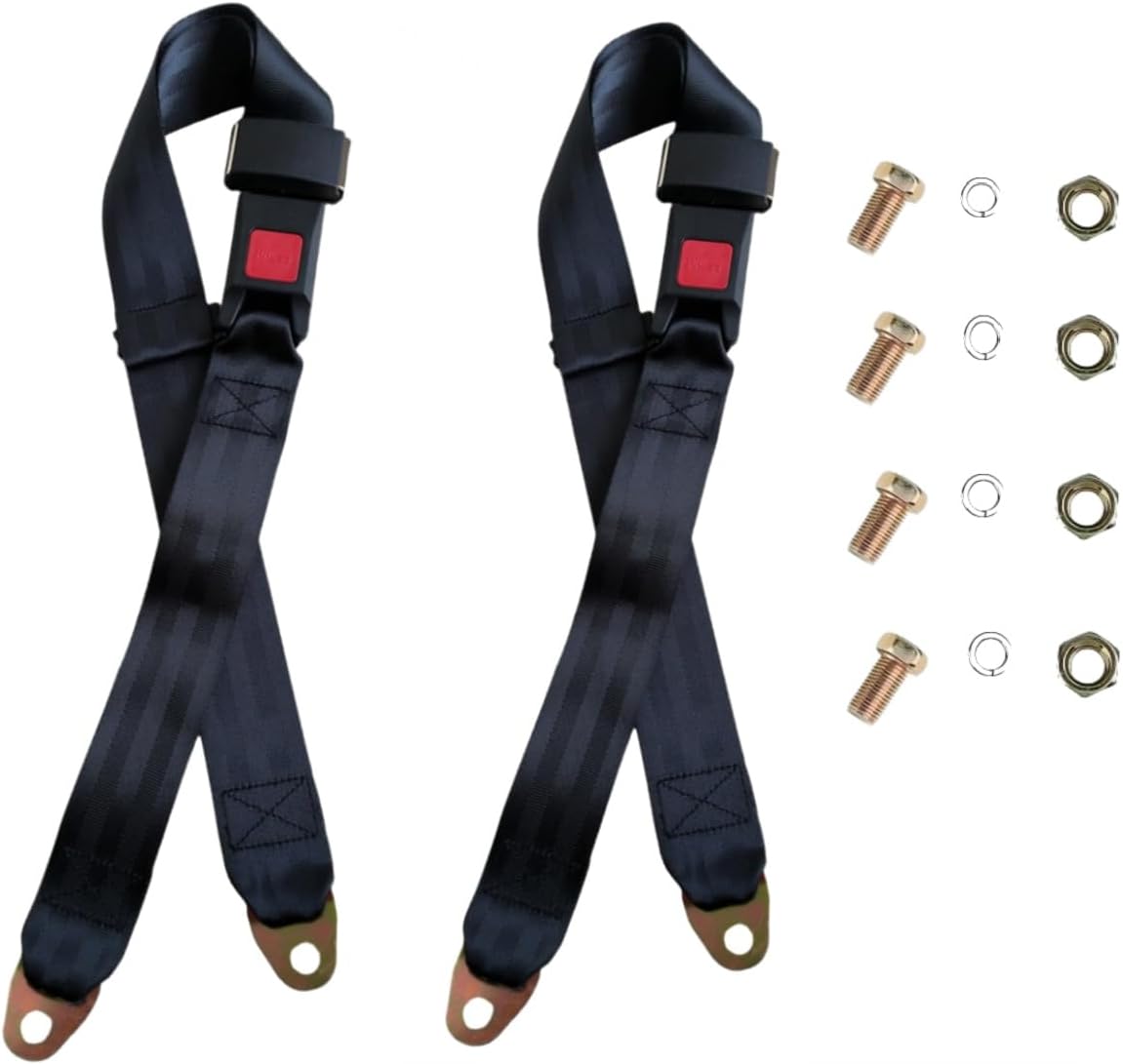 2 Pack Golf Cart Seat Belt Pads Set, 2-Point Universal Adjustable Laps Strap Replacement Kit, Compatible with EZGO, Yamaha, Club Car, Golf Carts Go Kart Front/Rear Modification Accessories