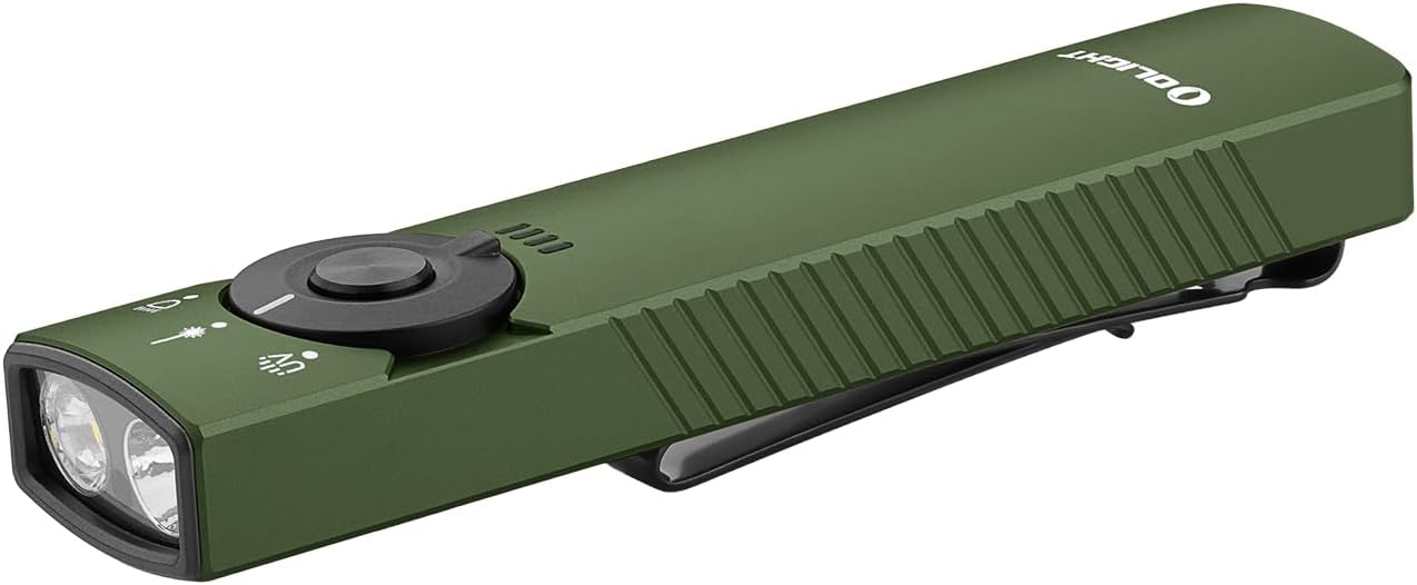 OLIGHT Arkfeld Pro Rechargeable EDC Flat Flashlight with Green Beam, UV and White LED Combo, 1300 Lumens Portable Pocket Lights, Triple Sources for Outdoors Emergency Working (OD-Green CW)