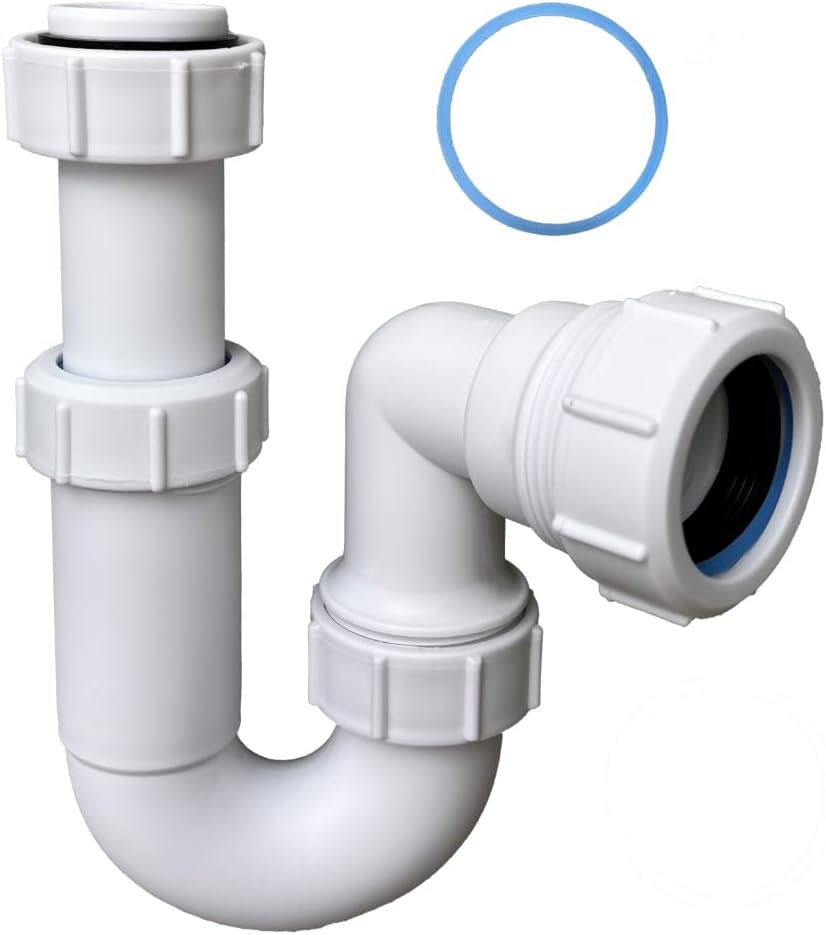 PlumbEZ Adjustable Swivel P Trap with Anti-Slip Ring, Telescopic Sink Trap, 32mm (1.1/4") Multi-fit Sink Waste Kit, BS EN2574-1 Compliant Waste Pipe U Bend