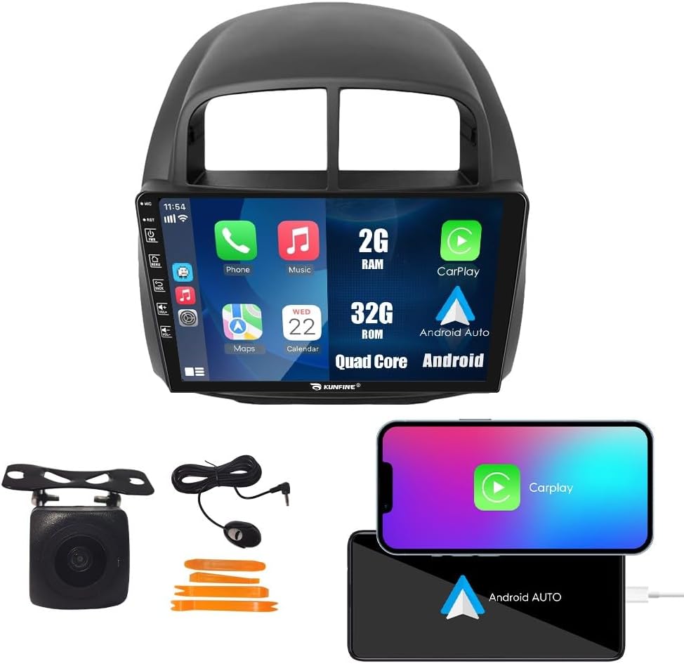 Kunfine CarPlay Android Auto Navigation Stereo GPS Radio Display 10" IPS Headunit Tablet Media Player For Toyota Passo For Perodua Myvi For Daihatsu Boon Sirion For Subaru Justy 05-09 Quad Core 2G+32G