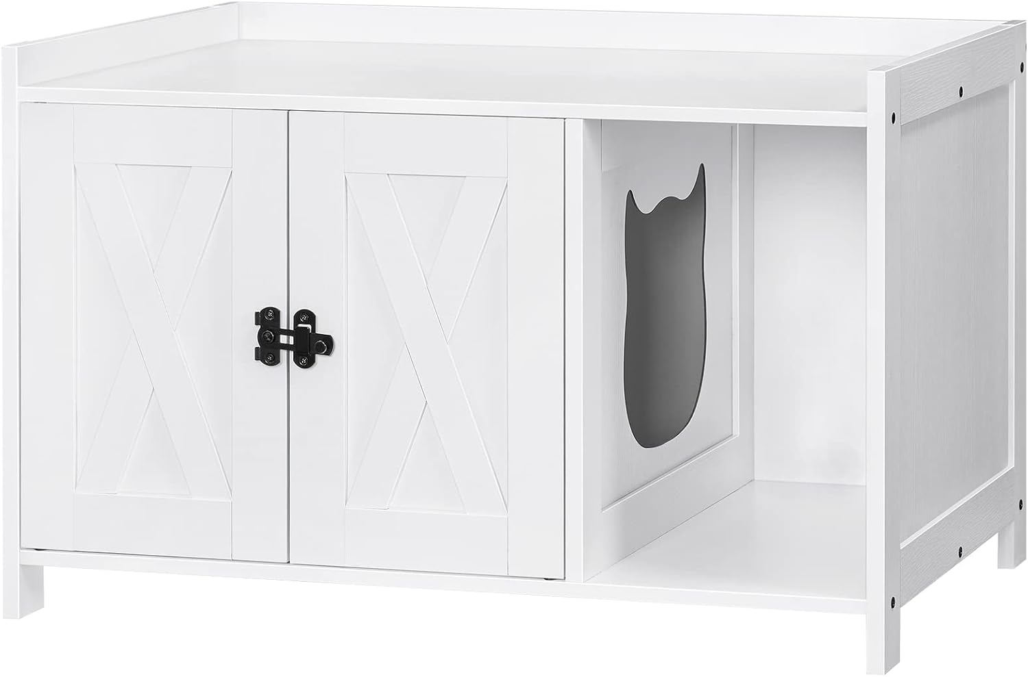 Cat Litter Box Enclosure, Hidden Litter Box Furniture with Divider, Wooden Cat Washroom Storage Cabinet Bench, Indoor Cat House as Table Nightstand, for Living Room, Bedroom, White CWWT2501