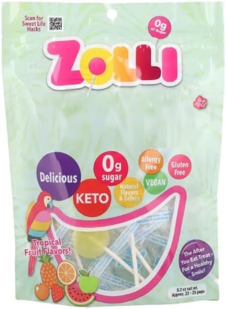 Zolli Lollipops The Clean Teeth Pops, Anti Cavity Lollipops, Tropical Fruit Flavours, 5.2 ounces, 23-25 Count
