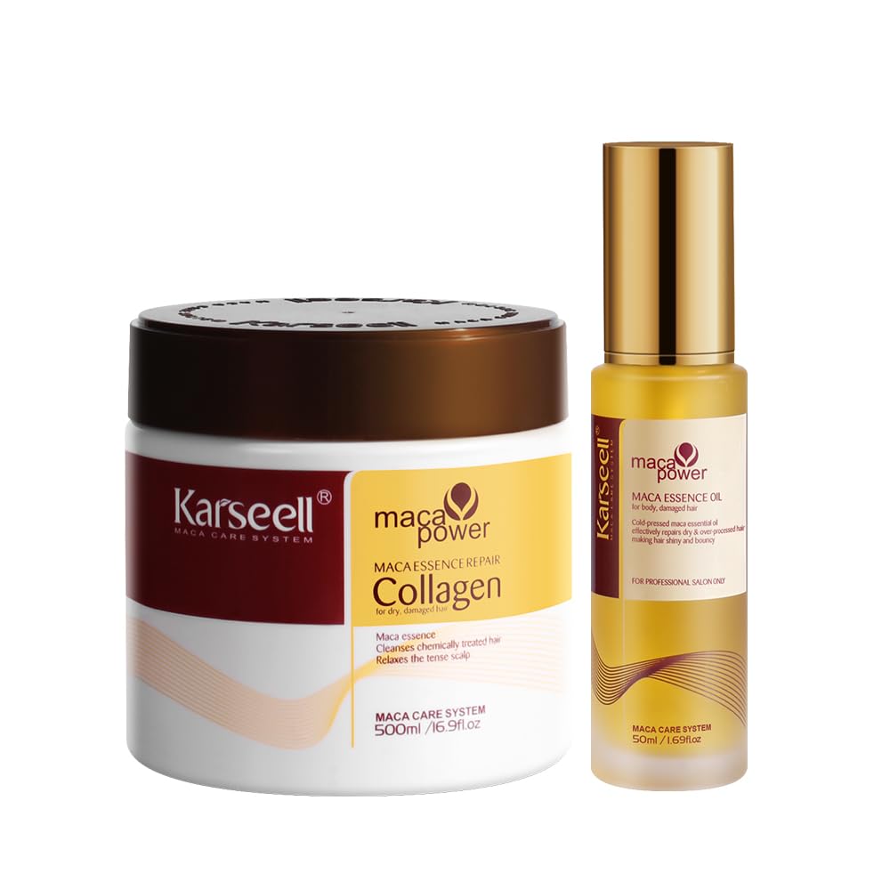 Karseell Collagen Hair Treatment Deep Repair Conditioning All Hair Types 16.90 oz 500ml + Argan Oil Hair Serum for Dry Damaged Hair 50ml
