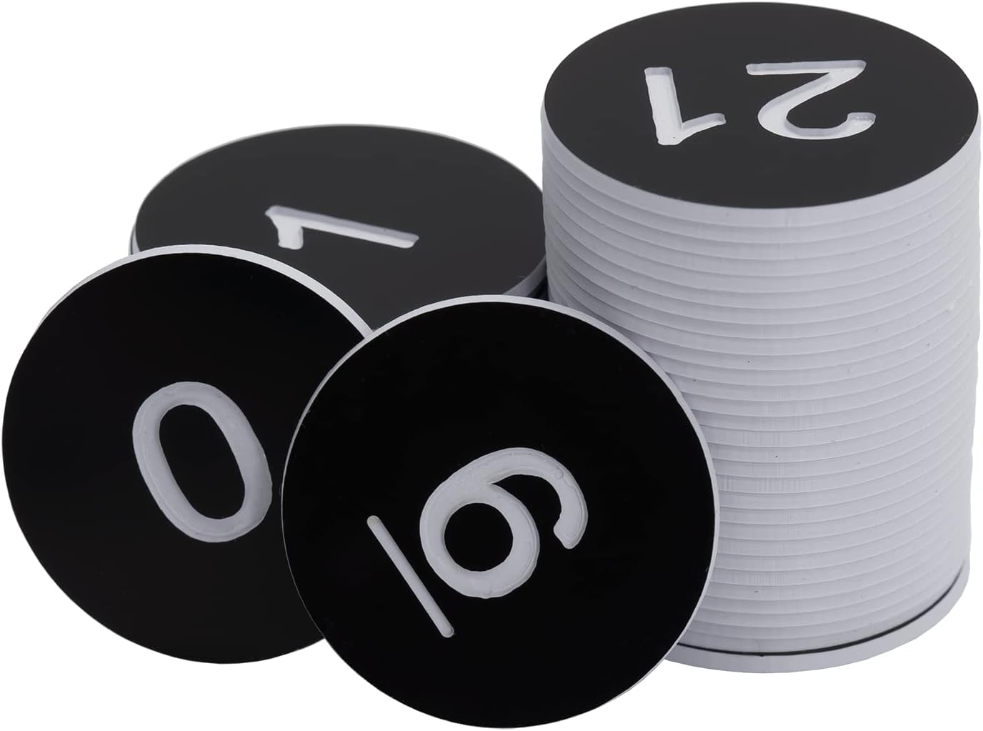 StayMax Round Plastic Numbered Discs Number Tags Engraved Numbered Tags Without Hole (0-100, Black)