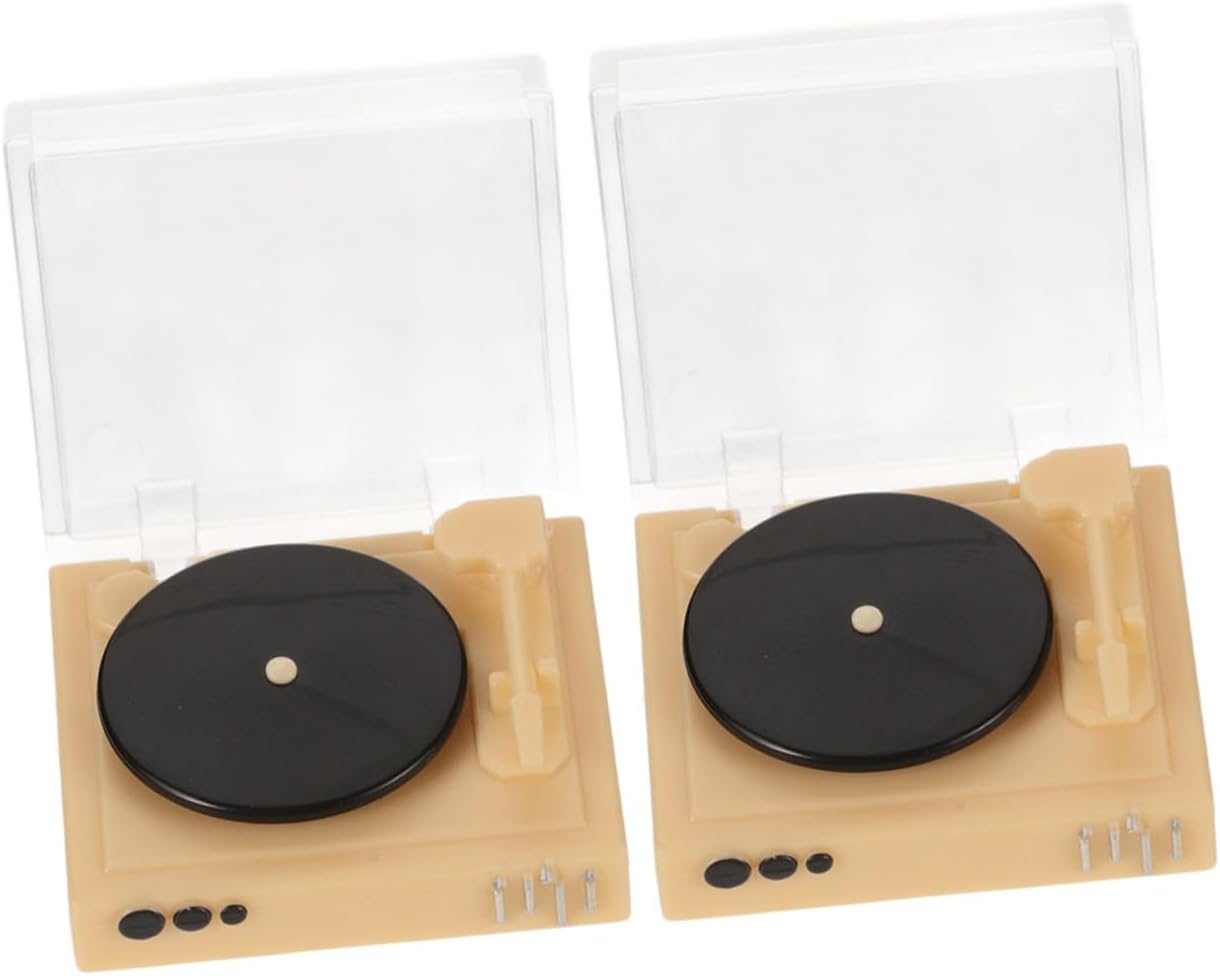 HOMSFOU 2pcs Miniature Dollhouse CD Player Vintage Mini Turntable Model for Micro Landscape Decor Pretend Play Furniture DIY Craft for Bedroom Living Room