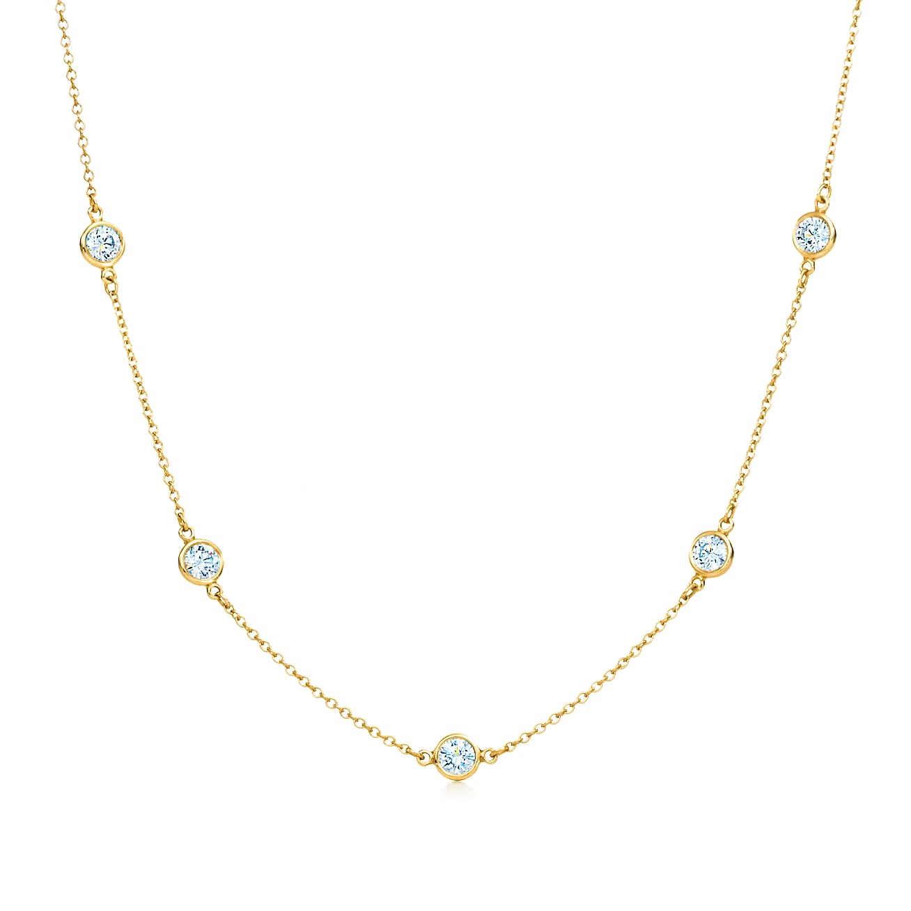 14K 18K Solid Gold Diamond By The Yard Station Solitaire Necklace | Bezel Set Choker | Bridal & Everyday Jewelry | Cubic Zirconia or Diamond Options