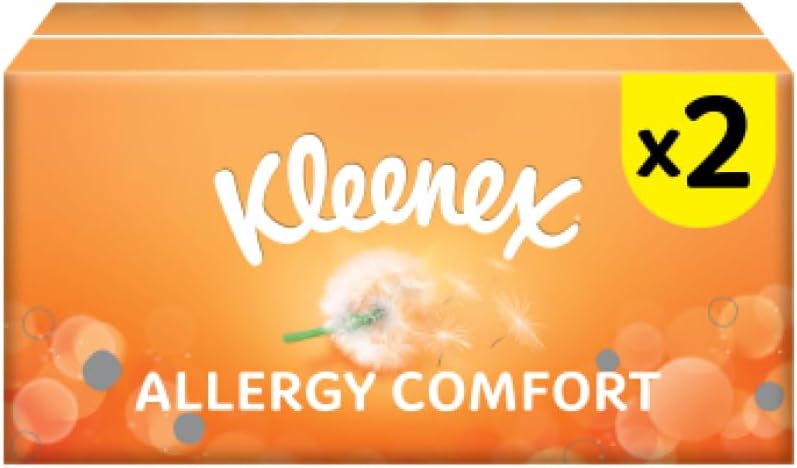Kleenex Allergy Comfort, Facial Tissues - 2 Boxes of Hayfever Tissues (Extremely Gentle Tissues, Perfect With Hayfever or Antihistamine Tablets)