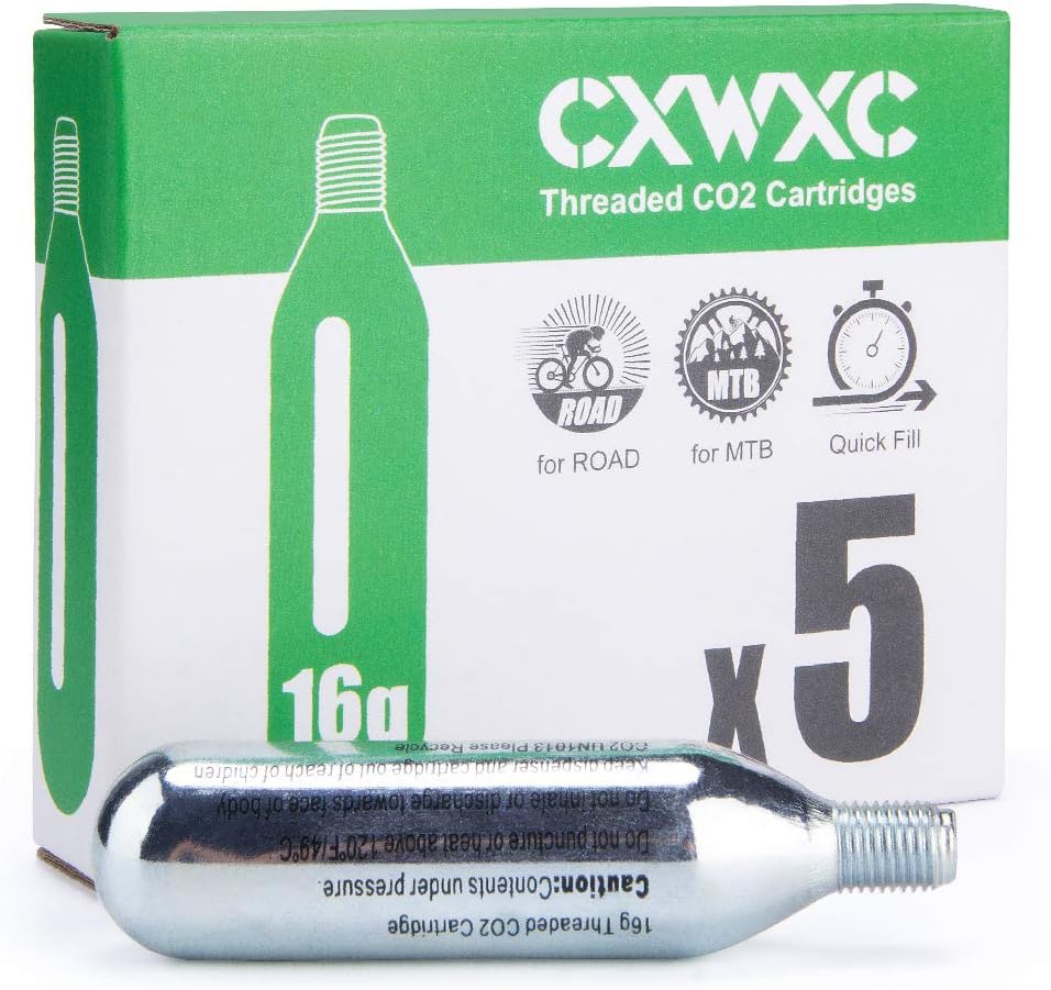 CXWXC 16g / 25g Threaded CO2 Cartridges or CO2 Inflator for Bike Tires - Cartridge for CO2 Inflator with Threaded Connection, CO2 Pump for Road and Mountain Bikes