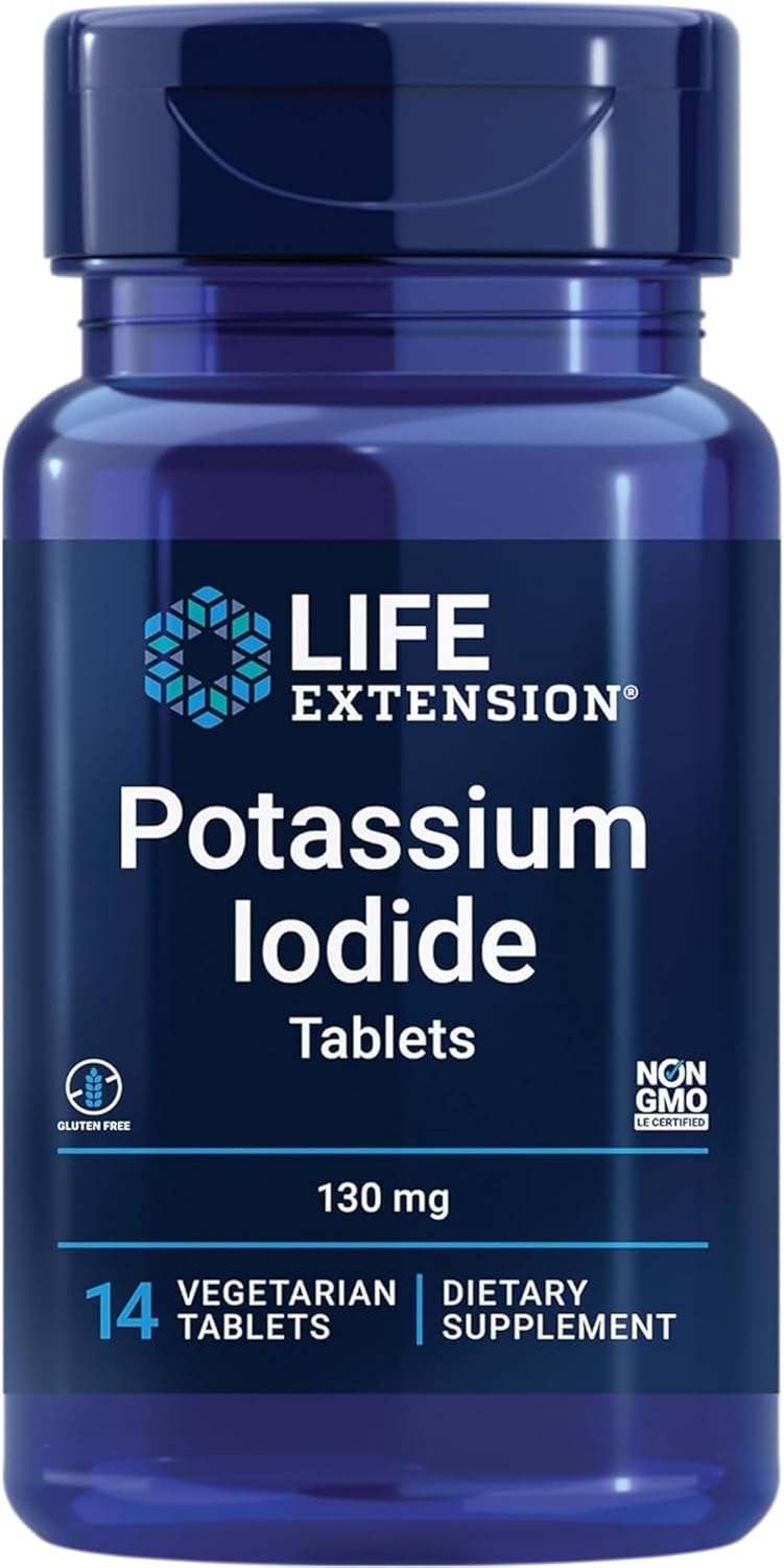 Life Extension, Potassium Iodide, 130mg, High-Dose Iodine, for Iodine Blockade of The Thyroid Gland, 14 Vegan Tablets, Lab-Tested, Gluten-Free, Vegetarian, Soy-Free, GMO-Free
