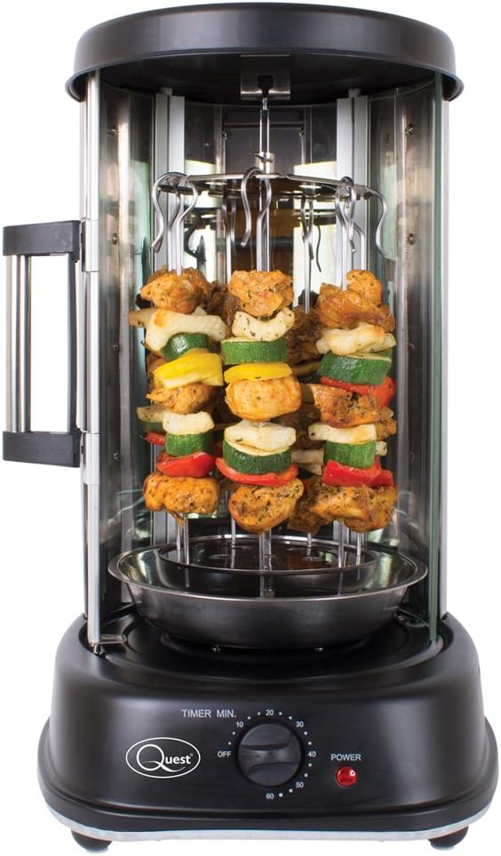 Quest 34020 Electric Rotisserie Grill/Kebab Machine with 7 Skewers / 21 Litre Roasting Capacity / 60 Minute Timer/Sliding Glass Door/Auto Shut-Off / 1500 W