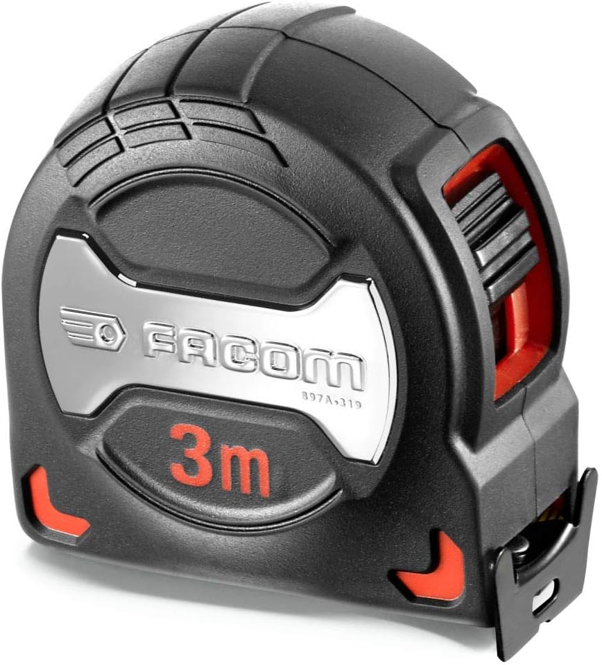 FACOM - Measuring Tape 3m x 19mm - 897A.319PB - Anti-Slip Grip Case - Comfortable Grip - Matt Anti-Reflective Tape - with Hook - Professional or Personal Construction Tools