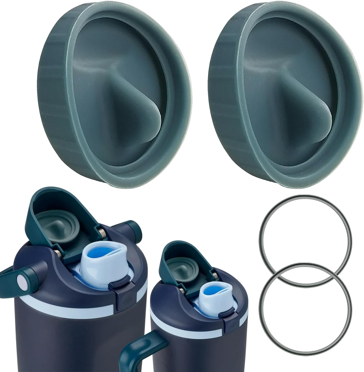 Leak-Proof Silicone Stopper and Gasket Rings Set for Owala FreeSip Sway 30oz 40oz Tumbler 40oz,Food-Grade Silicone,10Colors, Includes 2 Mouthpiece Pads and 2 Gasket Rings (Blue Spruce)