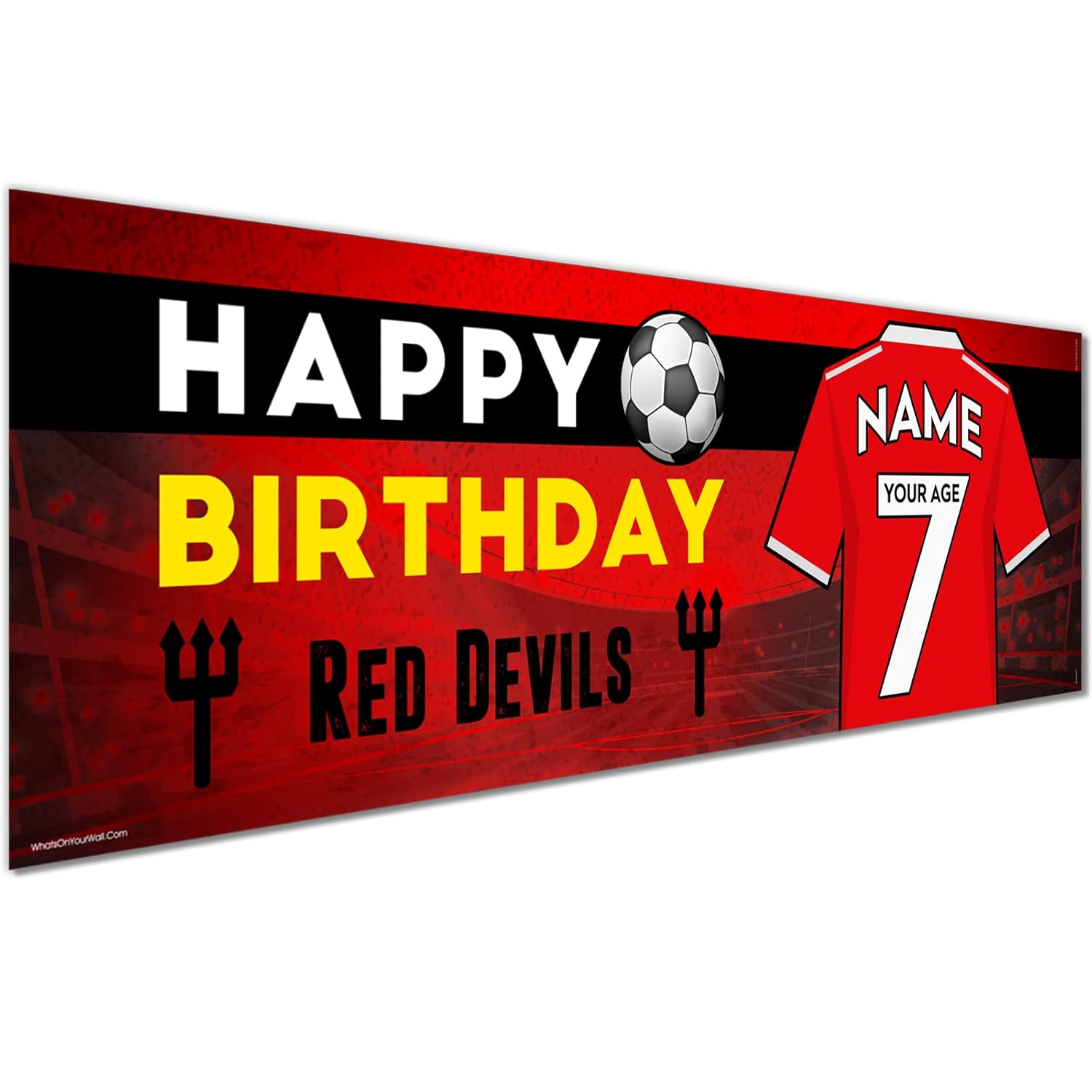 Whats On Your Wall.com Large 6ft x 1ft Football Birthday Banner for Boys - Manchester United The Red Devils