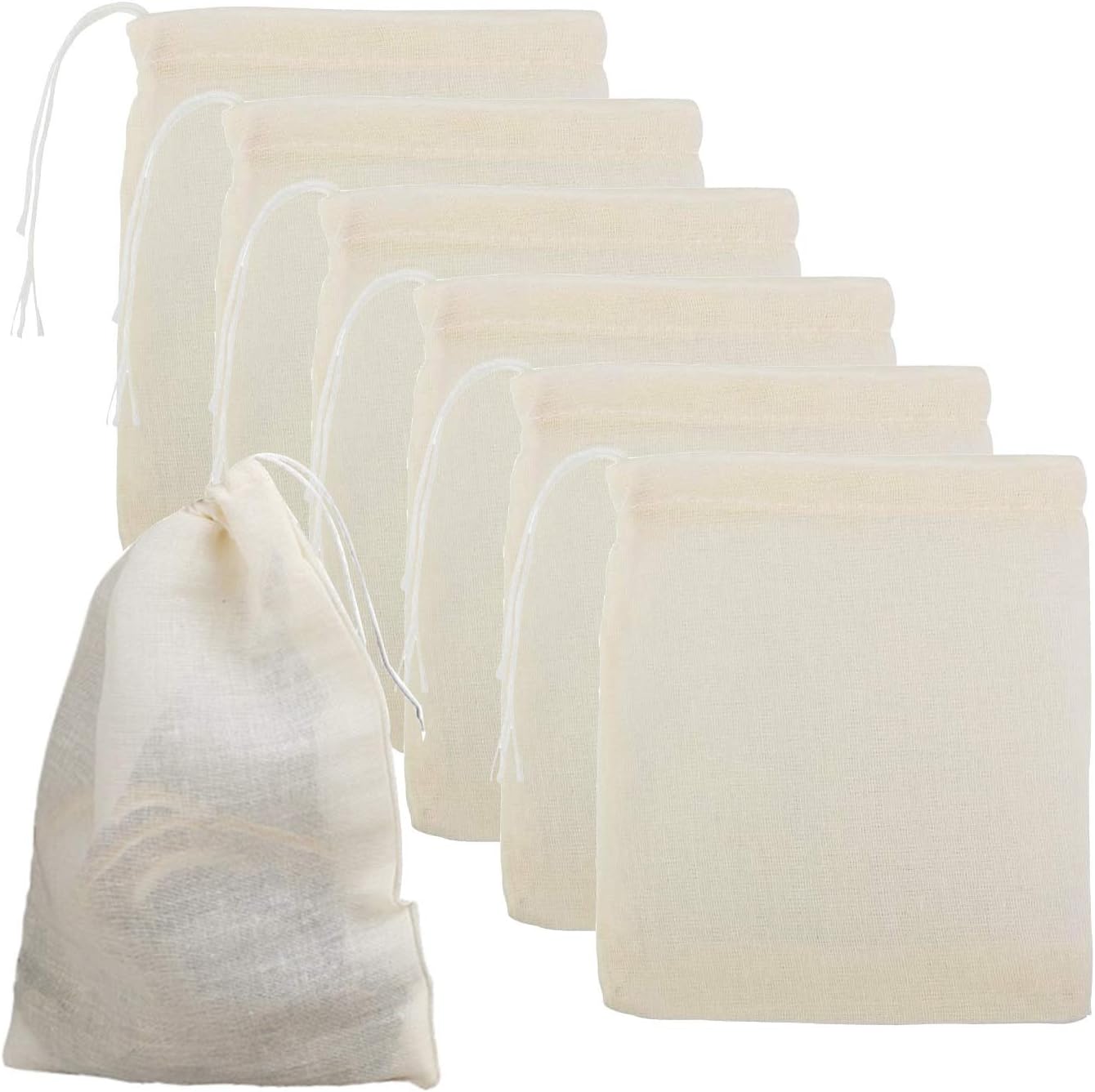 nuoshen 50 Pack Cotton Muslin Drawstring Bags,10 * 8cm 100% Cotton Reusable Mesh Bags Tea Coffee Filter Spices Storage