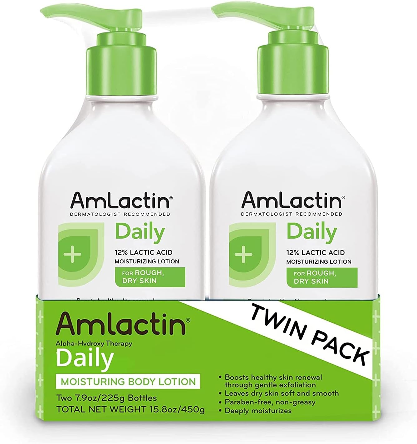AmLactin Daily Moisturizing Body Lotion Twin Pack, (2) 7.9 Ounce Bottles, Paraben Free
