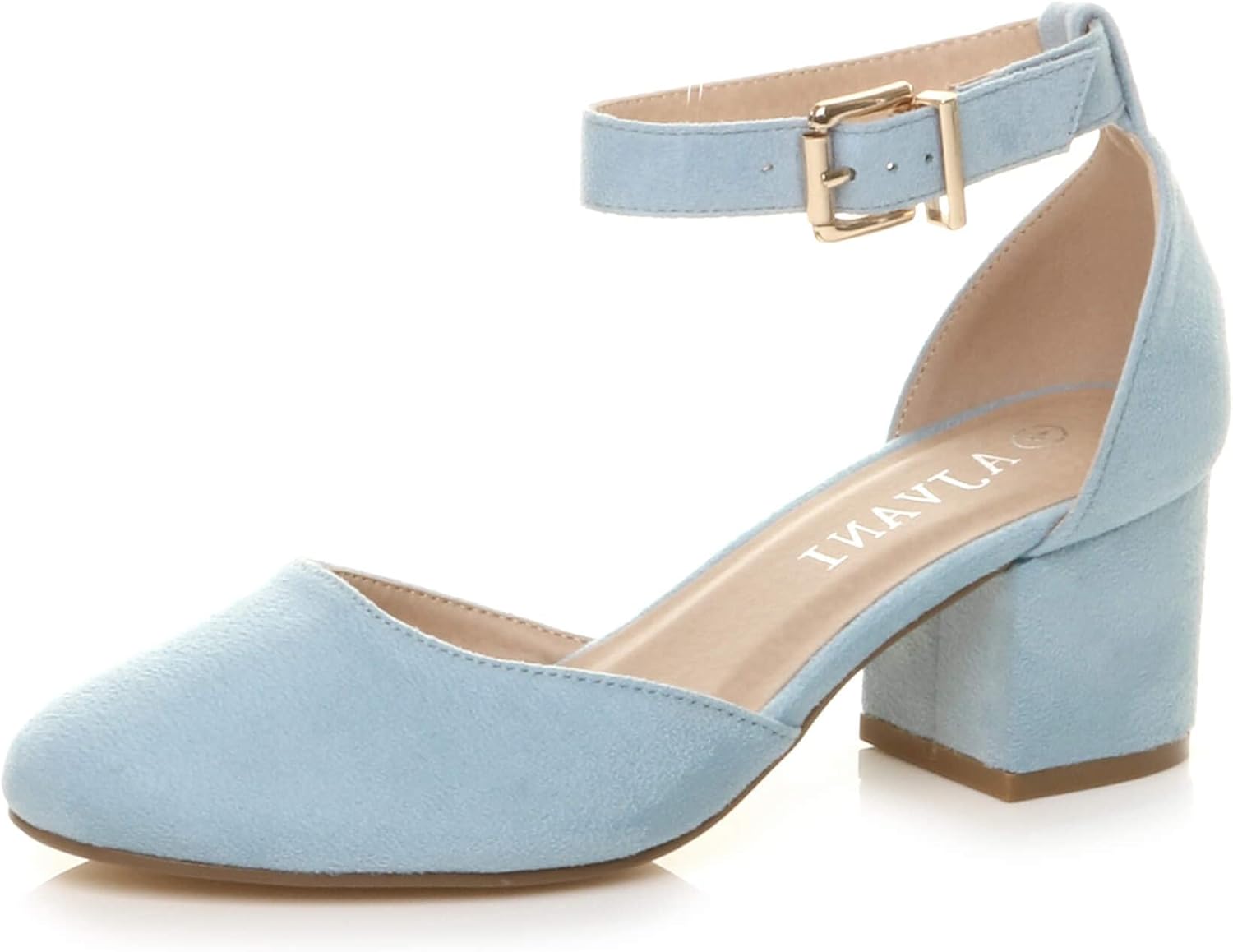 AJVANI Womens Ladies Low mid Block Heel Ankle Strap Mary Jane Court Shoes Sandals Size