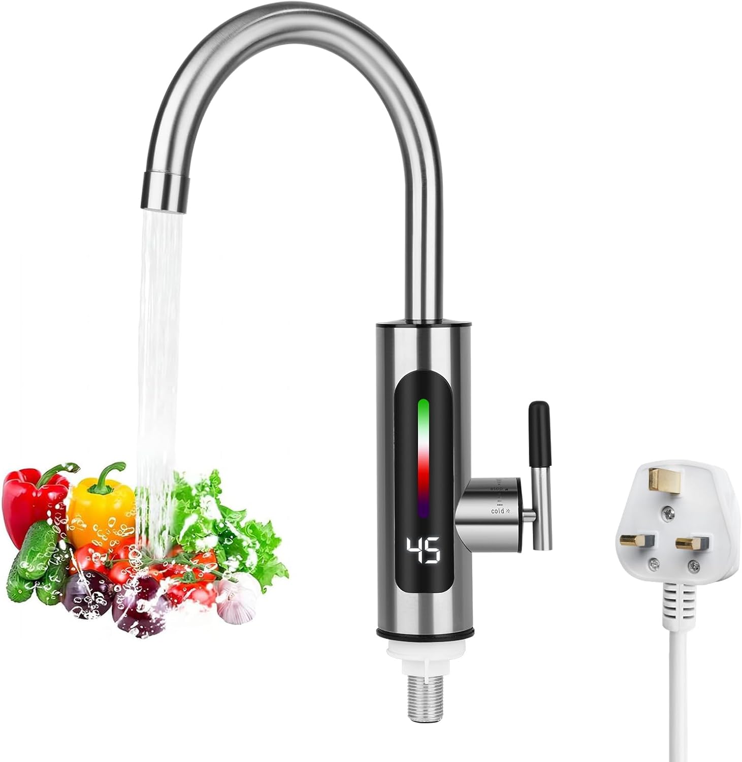 Instant Hot Water Tap, Electric Tap UK Plug, 220V 3000W Electric Hot and Cold Mixer Water Faucet with LED Digital Display for Kitchen Bathroom