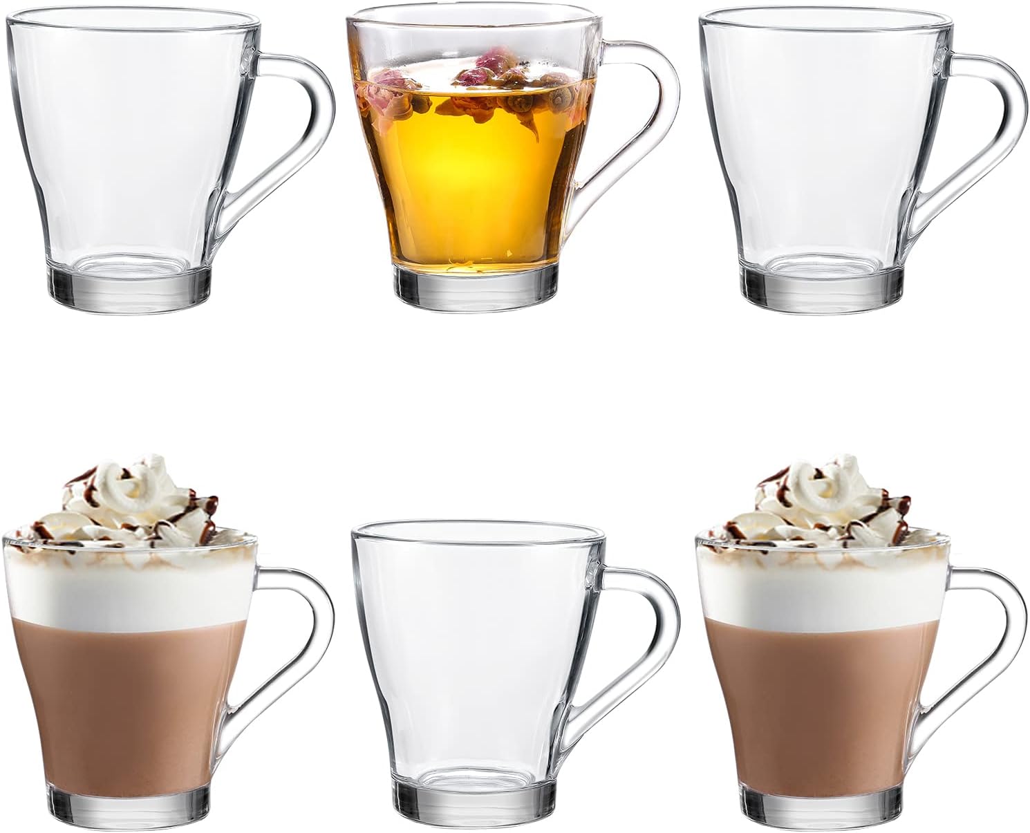 Royal Cuisine Set of 6 Glass Cups for Tea Coffee cappuccinoTea Cups Coffee Mugs Tea Mugs 260ml