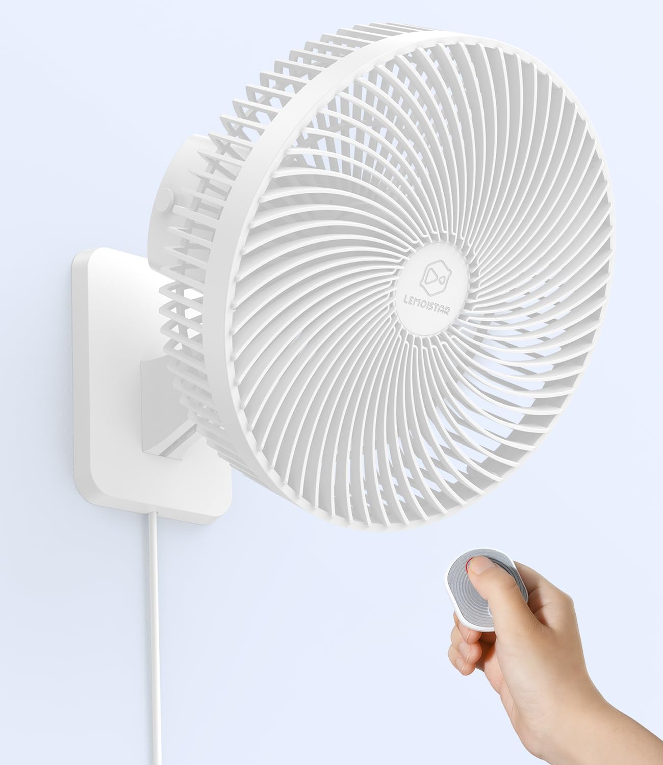 LEMOISTAR 10 Inch Wall Mounted Fan with Remote Control, 90° Oscillating, 4 Speeds, 4 Timer, Adjustable Tilt, 70 Inch Cord, Quiet, for Bedroom Garage RV Office Home Patio-White