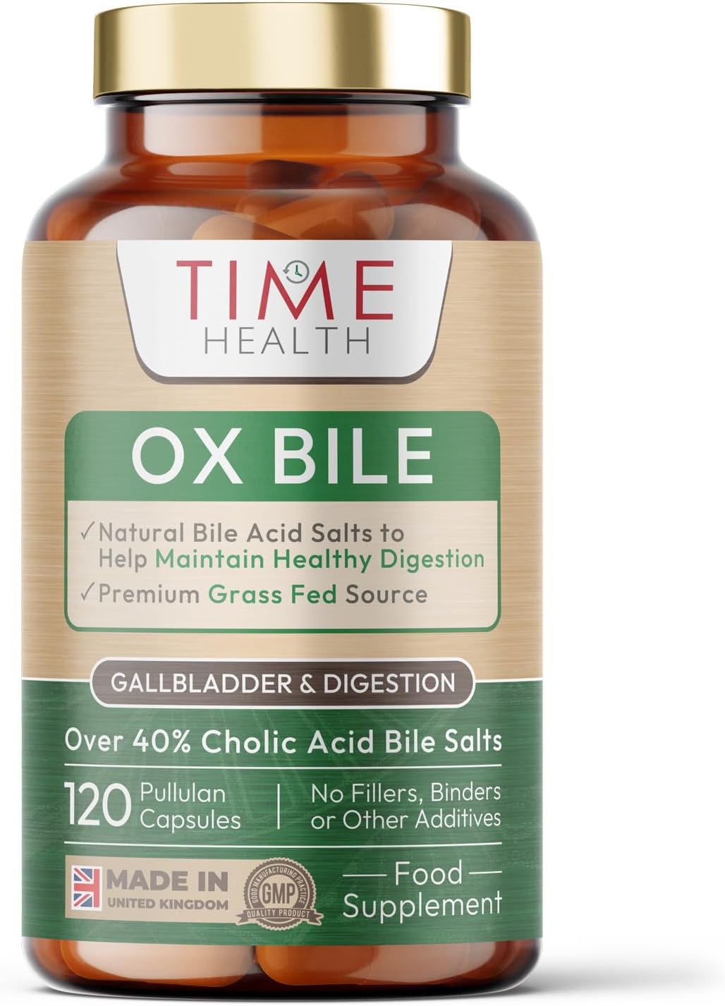 Ox Bile Acid Salts - 125mg x 120 Capsules - Premium Grass Fed Source - Gallbladder & Gallstones Support - Ultra Pure Pharmaceutical Grade - UK Made - GMP - Additive Free