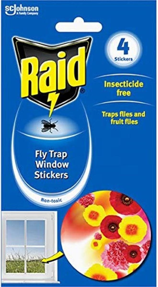 Raid Fly Trap Window Stickers, Fly Killer for Indoor Use, Non Toxic and Insecticide Free Formula, Pack of 1 (4 Stickers)