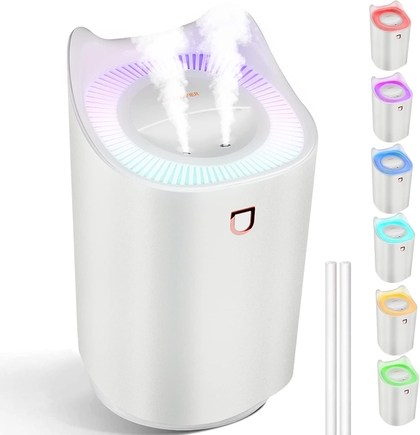 Humidifier, Waiybbit 3L Humidifier for Bedroom (Lasts Up to 20 Hours), Air Humidifiers for Home with Color Changing Night Light for Baby Plant Office, 3 Mist Modes, 2 Nozzles, Auto Shut Off