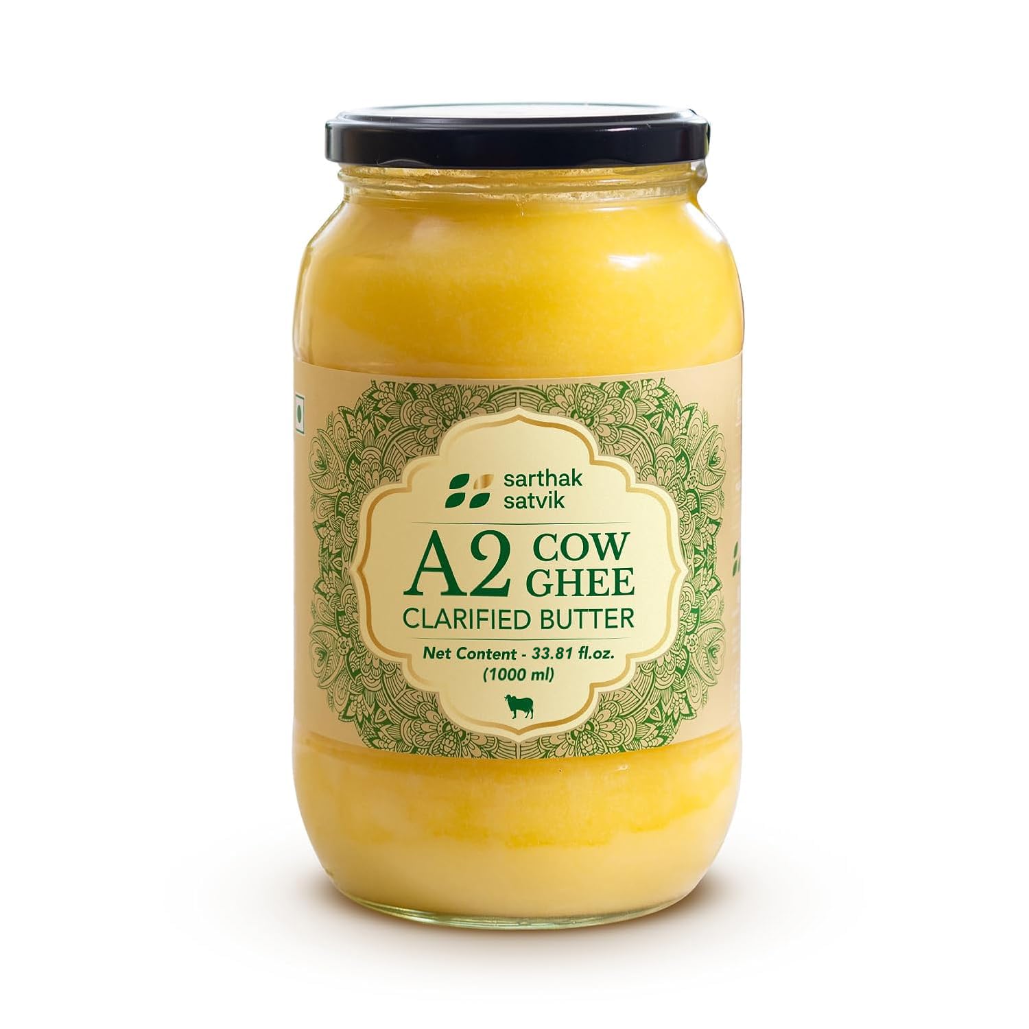 Sarthak Satvik A2 Cow's Ghee | Free Grazing Pure Desi Cow | Using Traditional Bilona Method | Helps in Building Bone Strength & Improves Stamina | Organic and Natural Immunity Booster - 33 Oz
