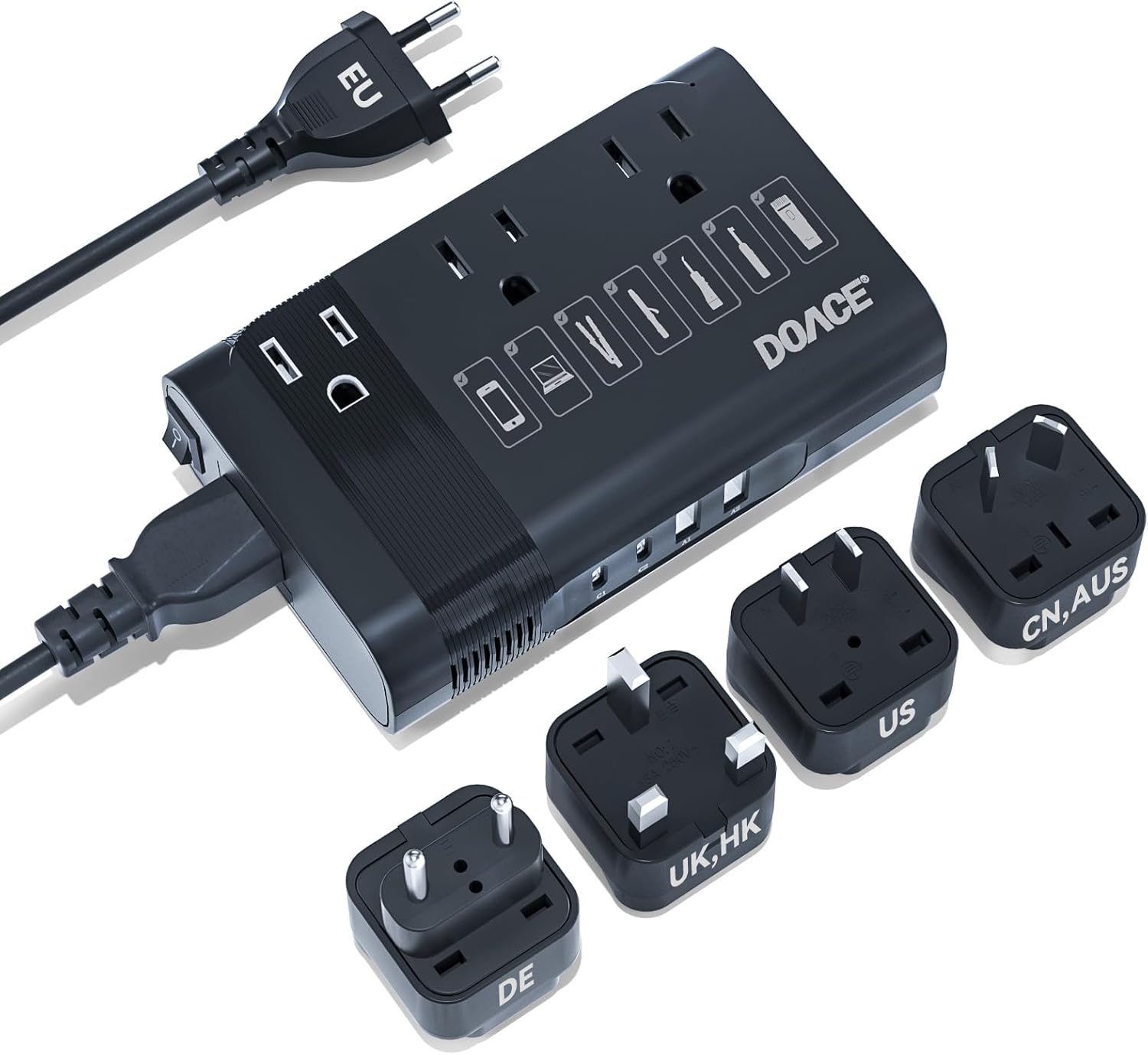 350W Voltage Converter, AI 220V to 110V Converter and 50Hz to 60Hz Transformer, Power Convertor Adapter Combo US to AU, UK, European Travel Plug Adapter for Hair Straightener Laptop Cell Phone