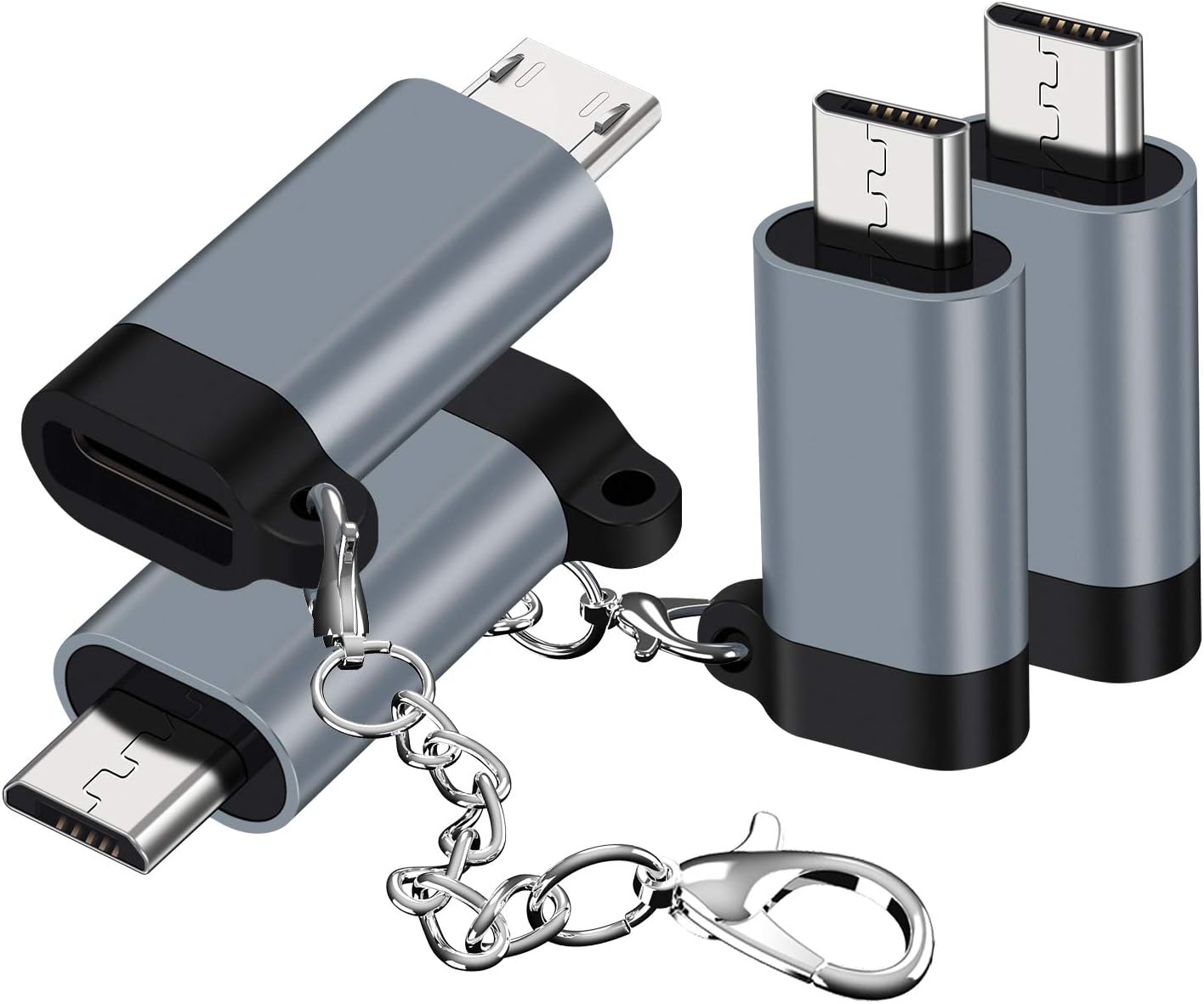 USB C to Micro USB Adapter, (4-Pack) Type C Female to Micro USB Male Convert Connector with Keychain Charge & Data Sync Compatible Samsung Galaxy S7/S7 Edge, Nexus 5/6 and Micro USB Devices(Grey)