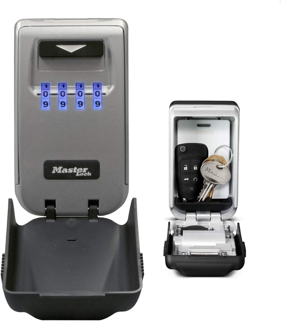 MASTER LOCK Wall Mounted Light Up Dial Key Safe, Medium 72 x 126 x 52 mm, Outdoor, Mounting Kit, for Home Office Industries Vehicles