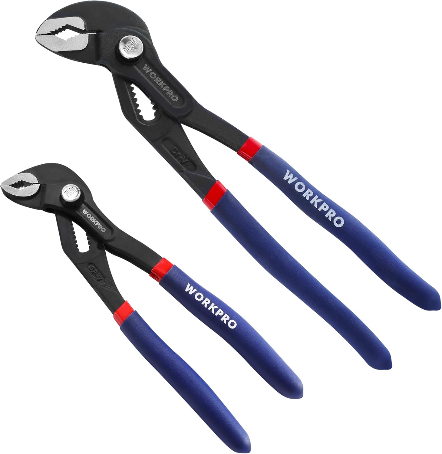 WORKPRO 2 Pack Water Pump Pliers 180mm 250mm Quick Adjustable Hose Grips, Slide Joint Pliers Set with Large Jaw Capacity and Non Slip Handle