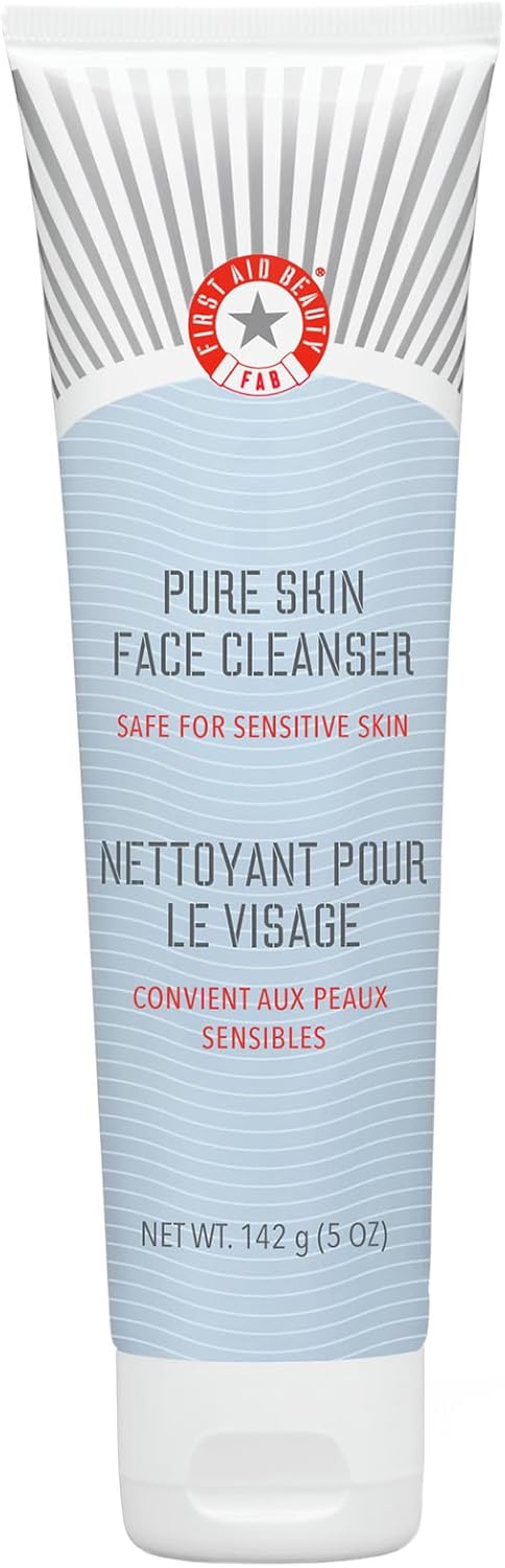 First Aid Beauty - Pure Skin Face Cleanser, Effectively Removes Makeup, Dirt, and Impurities, Gentle Cleanser Leaves Skin Soft & Supple, Safe for Sensitive Skin, Fragrance Free, 142g