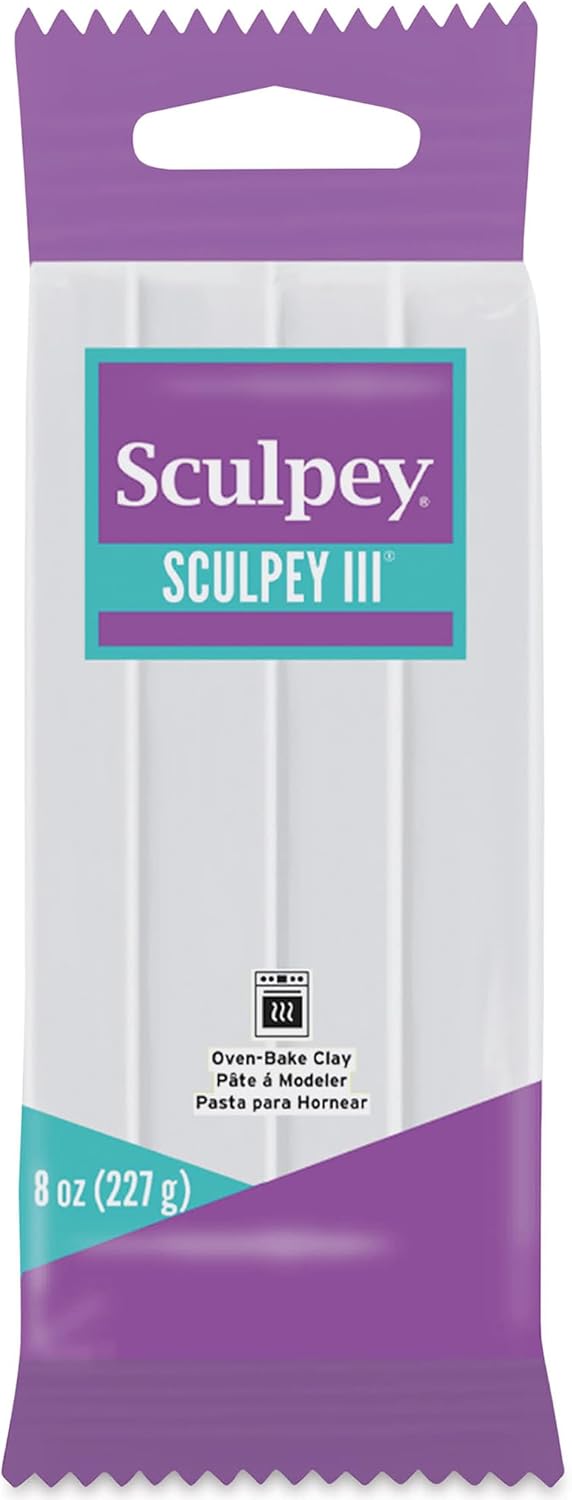Sculpey III Polymer Oven-Bake Clay, White, Non Toxic, 8 oz. bar, great for modeling, sculpting, holiday, DIY, mixed media and school projects. Great for kids and beginners!