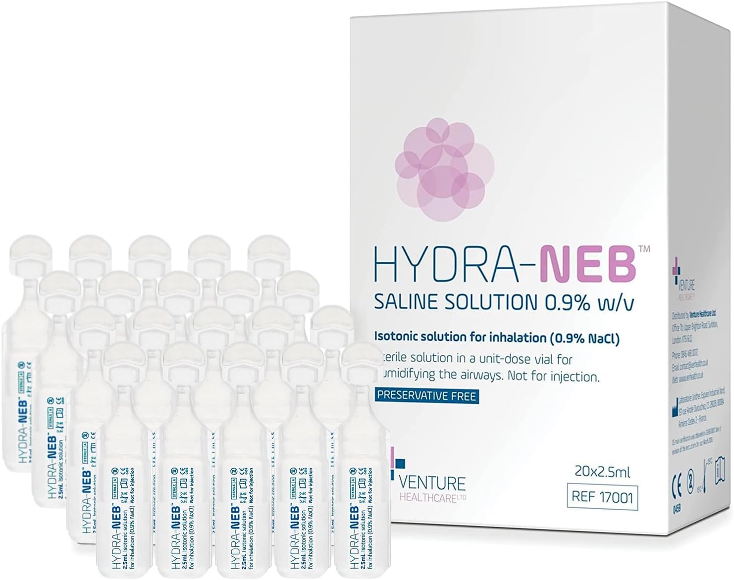 50ml Isotonic Saline Solution 0.9% NaCl - Inhalation Solution for Nebuliser – Reduce Mucus and Allergy Symptoms - Nebuliser Saline Solution for Humidyfing Airways