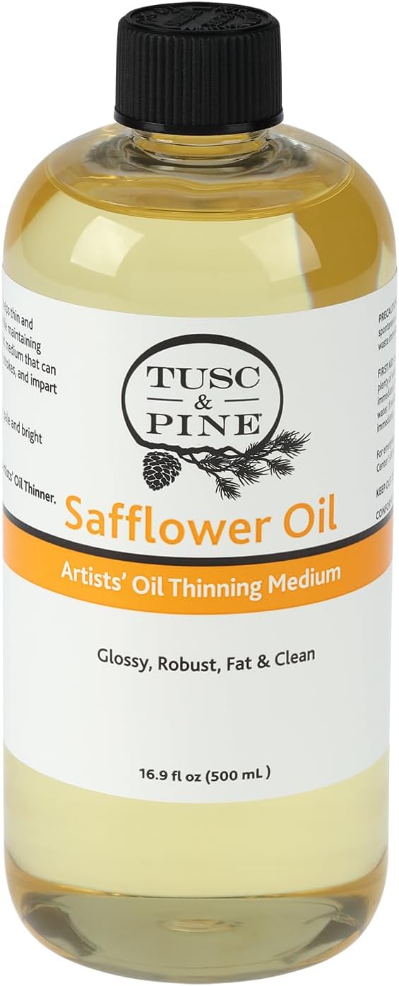 Tusc & Pine Purified Safflower Oil for Painting - 16.9 Oz Bottle - Professional Artists' Paint Medium, Enhance Flow & Translucency, Solvent Free Thinner, Refined in Small Batches in North Carolina