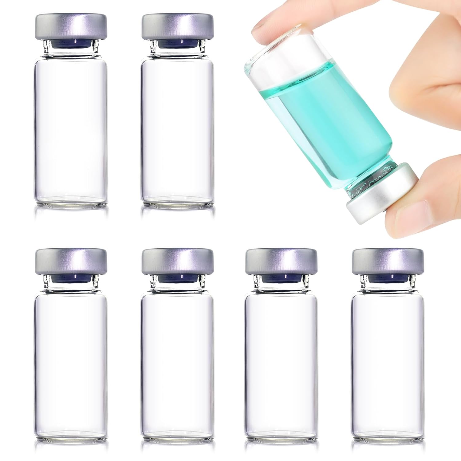 10 Pcs 10ml Sealed Sample Vials, Clear Bottom Headspace Vial, Transparent Glass Vials with Self Healing Injection Port