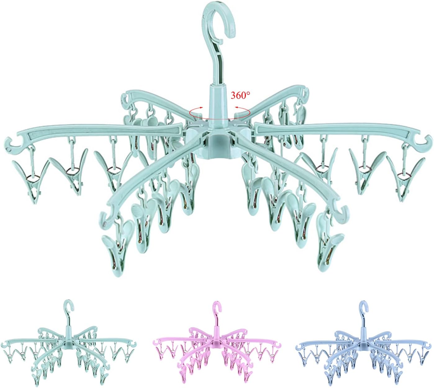 BONYCUST 24 Peg Folding Sock Hanging Rotatable Drying Rack Hanger Sock Dryer for Lingerie Clothes Shoe Insoles Underwear Baby Clothes & Hats (Green)